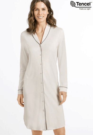 NATURAL COMFORT L/SLV BUTTON FRONT GOWN at Hanro