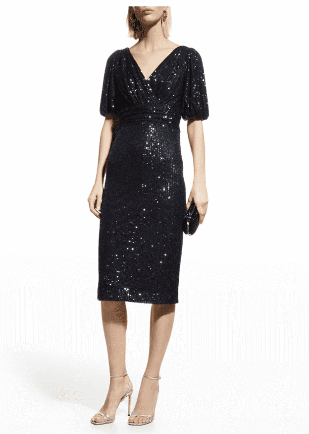 Rickie Freeman for Teri Jon Stretch Sequin Draped Sheath Dress