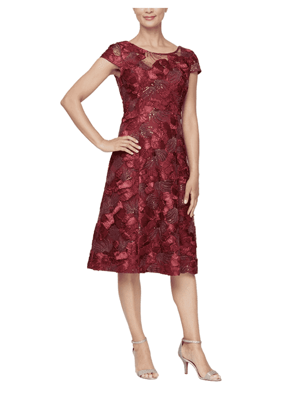 Red A-Line Soutache Dress